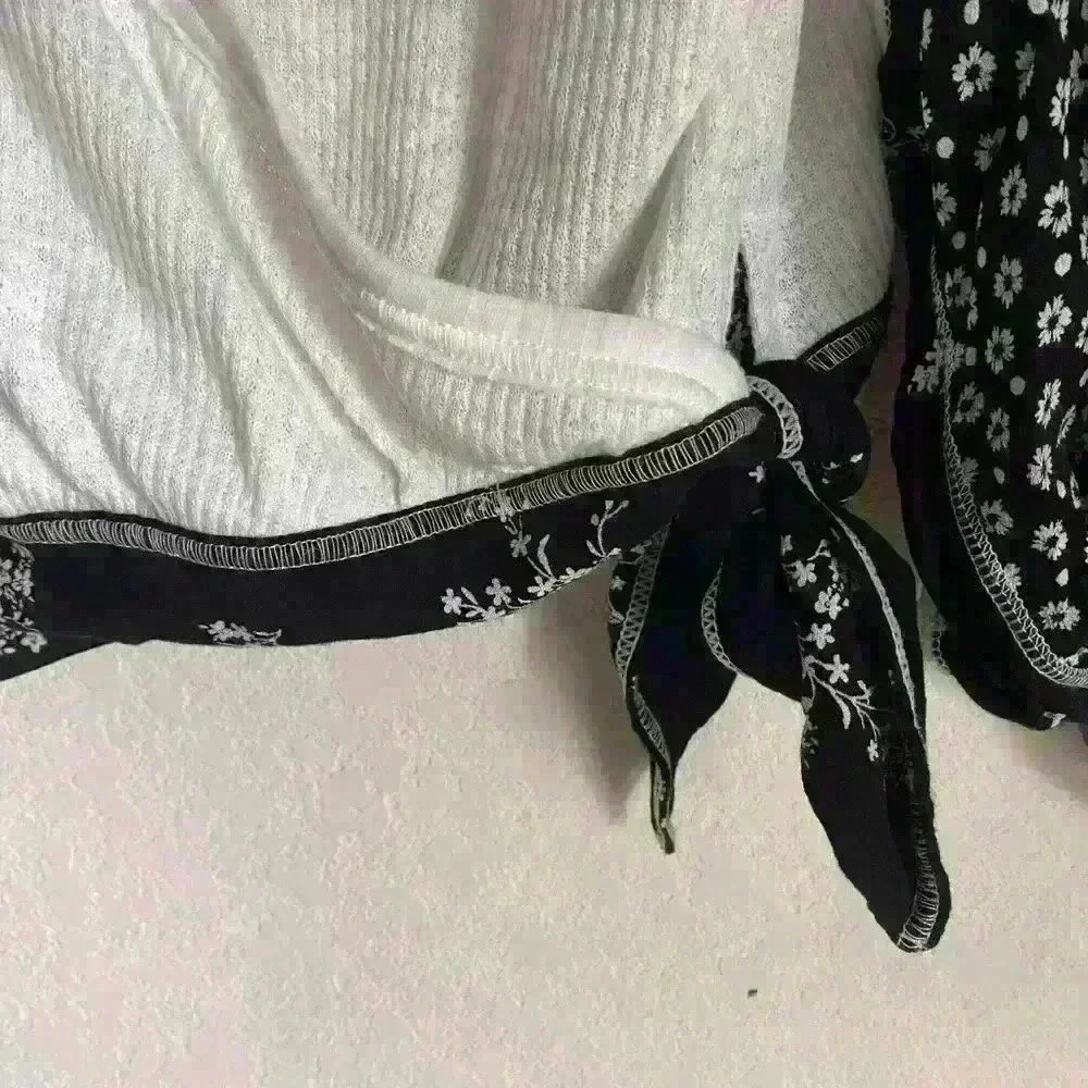 Free People Auxton Thermal Contrast Printed Boho Wrap Tie At Waist Top Size S